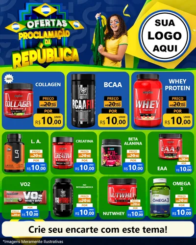 Modelo de Rede Social para Feed Instagram com o tema Ofertas Proclamação da República para Suplementos alimentares