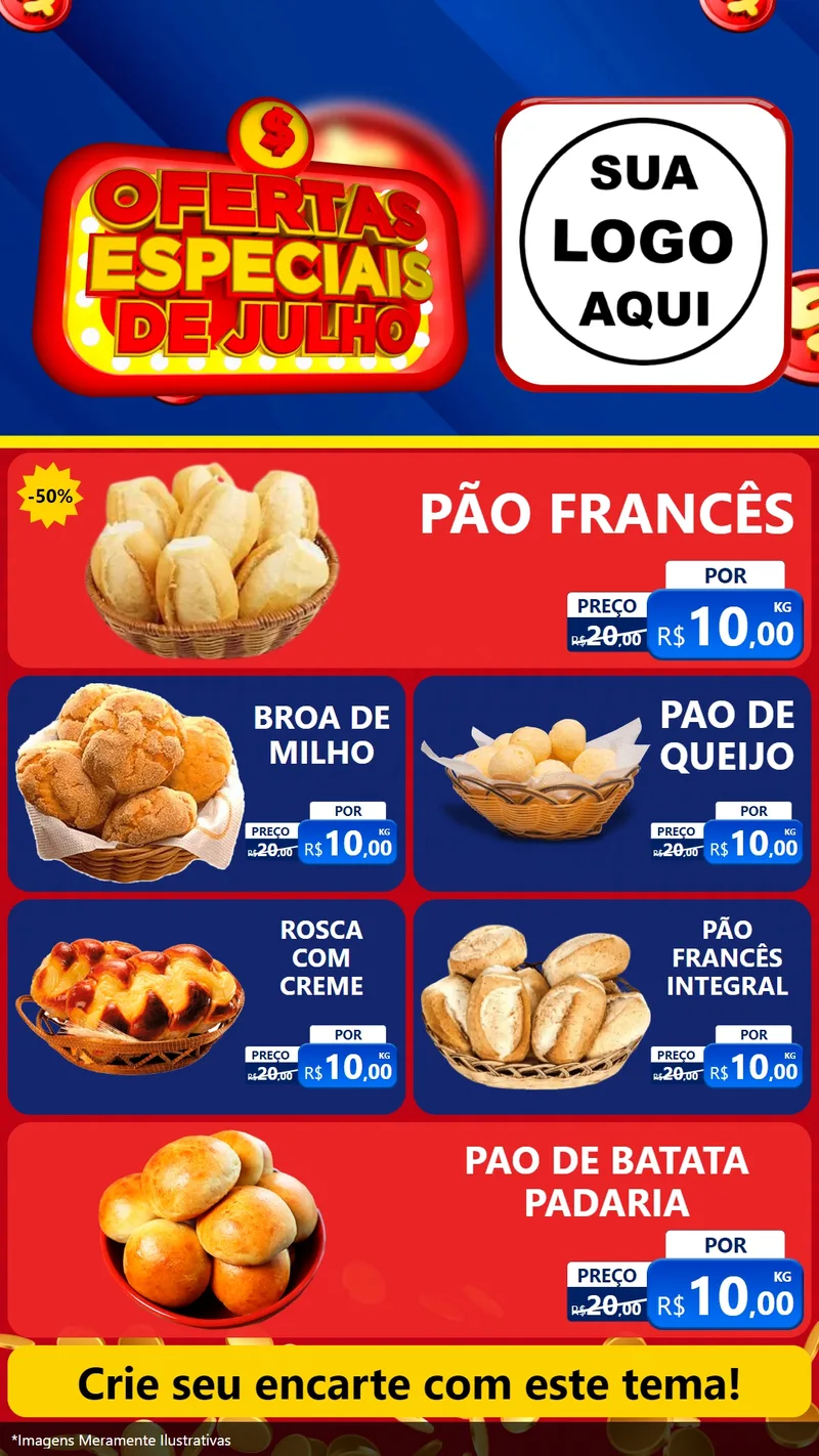 Modelo de TV para TV Vertical com o tema Ofertas Especiais de Julho para Padaria