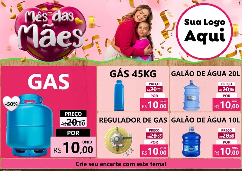 Modelo de Encarte para Encarte A4 Horizontal com o tema Mês das Mães para Água e gás