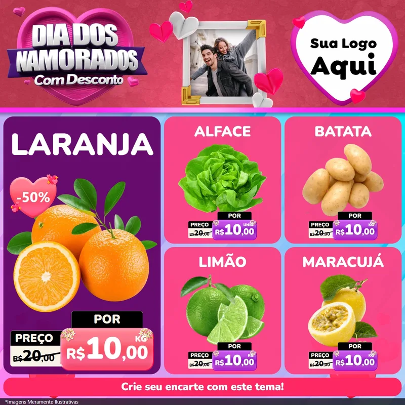 Modelo de Rede Social para Feed Facebook com o tema Dia Dos Namorados Com Desconto para Hortifrúti