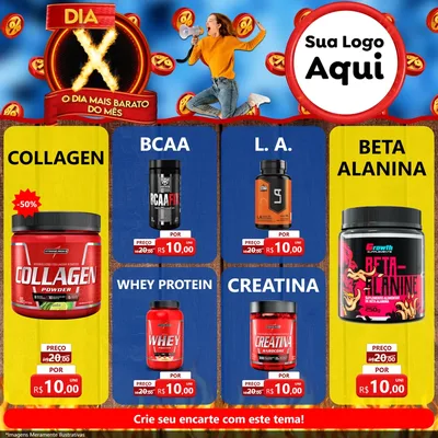Modelo de Rede Social para Feed Facebook com o tema Dia X - O Dia Mais Barato Do Mês para Suplementos alimentares