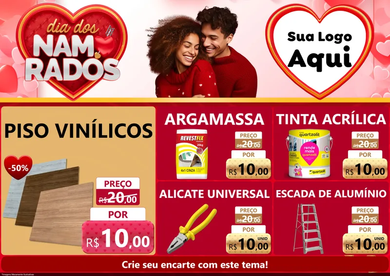 Modelo de Encarte para Encarte A4 Horizontal com o tema Dia dos Namorados para Material para Construção