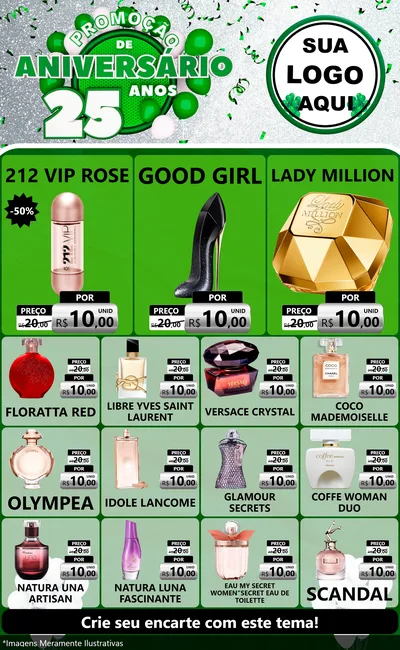 Modelo de Encarte para Encarte Grande com o tema Promoção de Aniversário - 25 Anos para Perfumes