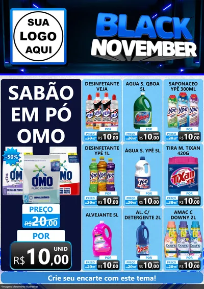 Modelo de Encarte para Encarte A4 Vertical com o tema Black November para Produtos de Limpeza