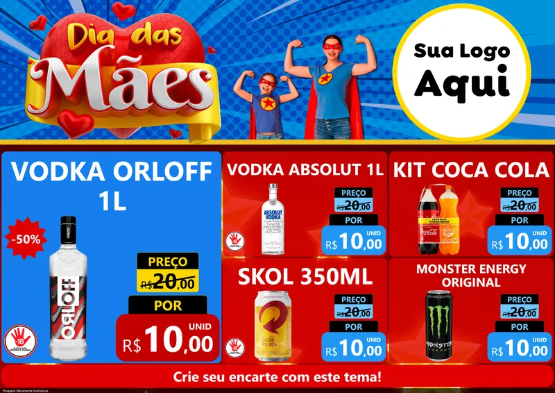 Modelo de Encarte para Encarte A4 Horizontal com o tema Dia das Mães para Distribuidora de bebidas