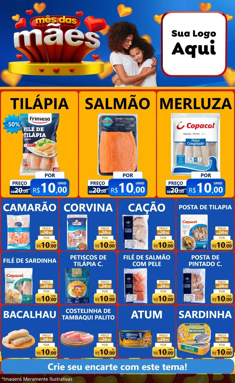 Modelo de Encarte para Encarte Grande com o tema Mês das Mães para Peixaria