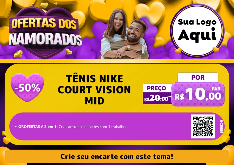 Modelo de Cartaz para Cartaz A4 Horizontal com o tema Oferta Dos Namorados para Calçados