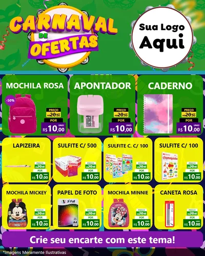 Modelo de Rede Social para Feed Instagram com o tema Carnaval de Ofertas para Papelaria