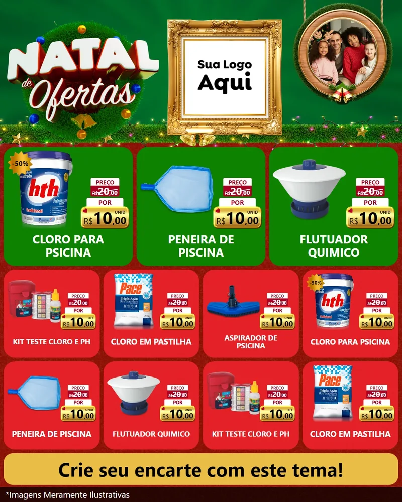 Modelo de Rede Social para Feed Instagram com o tema Natal de Ofertas para Produtos para Piscina