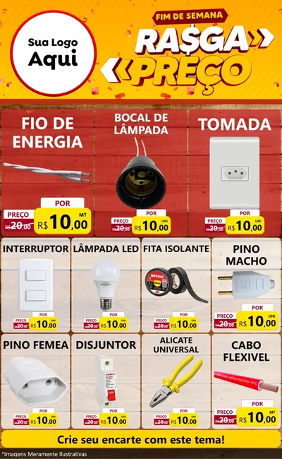 Modelo de Encarte para Encarte Grande com o tema Fim de Semana Rasga Preços para Materiais Elétricos