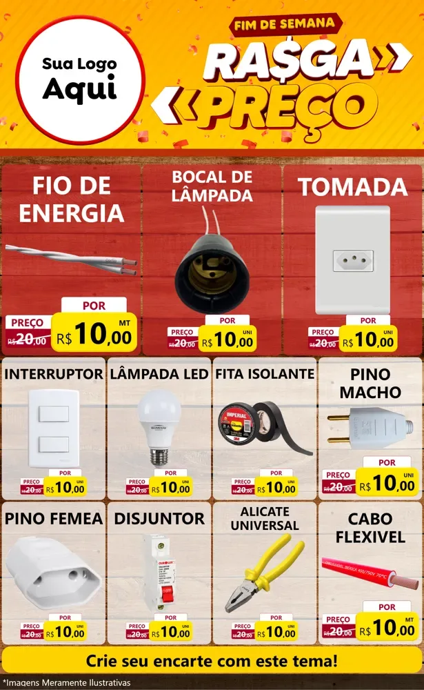 Modelo de Encarte para Encarte Grande com o tema Fim de Semana Rasga Preços para Materiais Elétricos