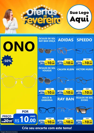 Modelo de Encarte para Encarte A4 Vertical com o tema Ofertas de Fevereiro para Óticas