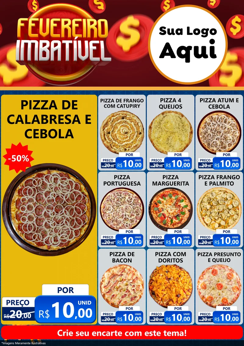 Modelo de Encarte para Encarte A4 Vertical com o tema Fevereiro Imbatível para Pizzaria