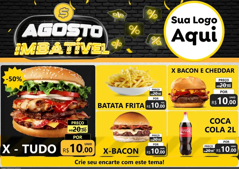 Modelo de Encarte para Encarte A4 Horizontal com o tema Agosto Imbatível para Hamburgueria