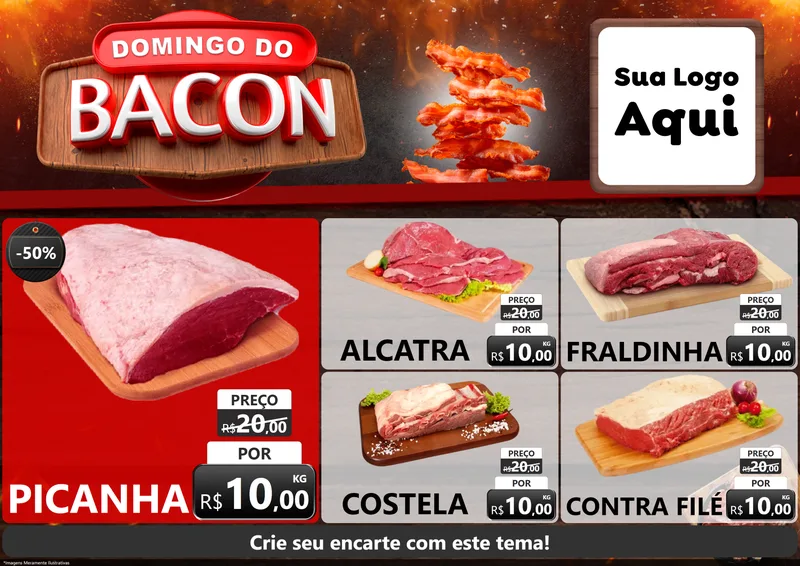 Modelo de Encarte para Encarte A4 Horizontal com o tema Domingo do Bacon para Açougue