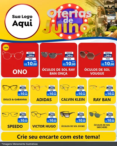 Modelo de Rede Social para Feed Instagram com o tema Ofertas de Julho para Óticas