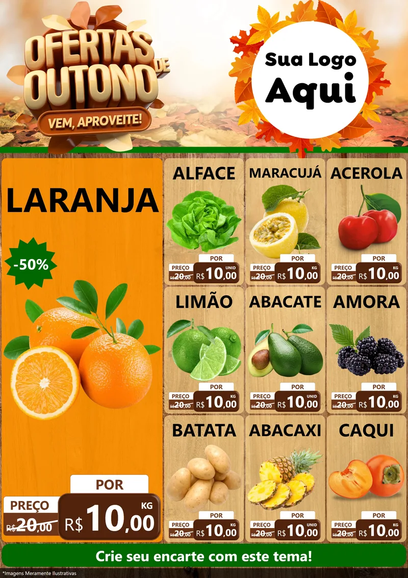 Modelo de Encarte para Encarte A4 Vertical com o tema Ofertas de Outono - Vem, Aproveite! para Hortifrúti