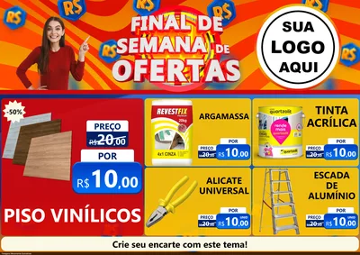 Modelo de Encarte para Encarte A4 Horizontal com o tema Final de Semana de Ofertas para Material para Construção