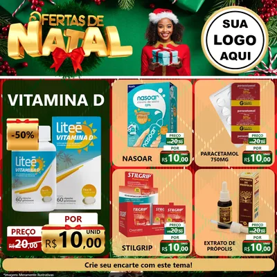 Modelo de Rede Social para Feed Facebook com o tema Ofertas de Natal para Farmácia
