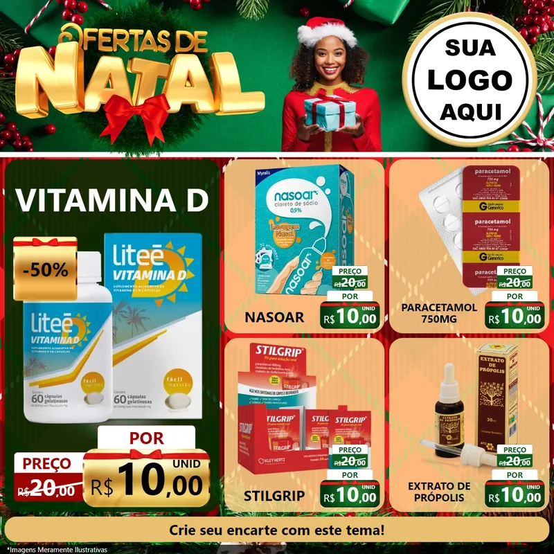 Modelo de Rede Social para Feed Facebook com o tema Ofertas de Natal para Farmácia