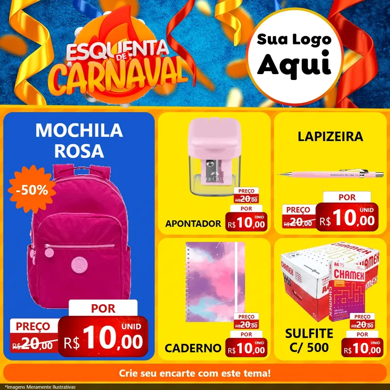 Modelo de Rede Social para Feed Facebook com o tema Esquenta de Carnaval para Papelaria