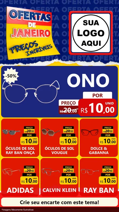 Modelo de Rede Social para Stories com o tema Ofertas de Janeiro - Preços Incríveis para Óticas