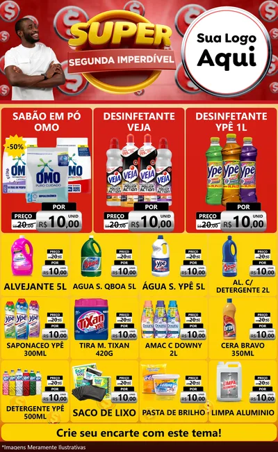 Modelo de Encarte para Encarte Grande com o tema Super Segunda Imperdível para Produtos de Limpeza