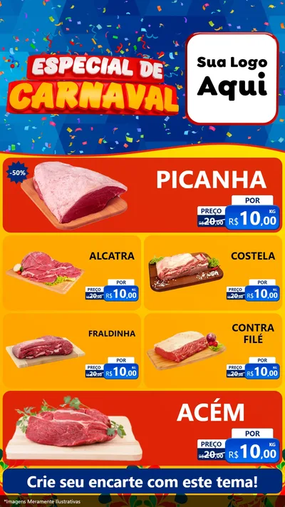 Modelo de TV para TV Vertical com o tema Especial de Carnaval para Açougue