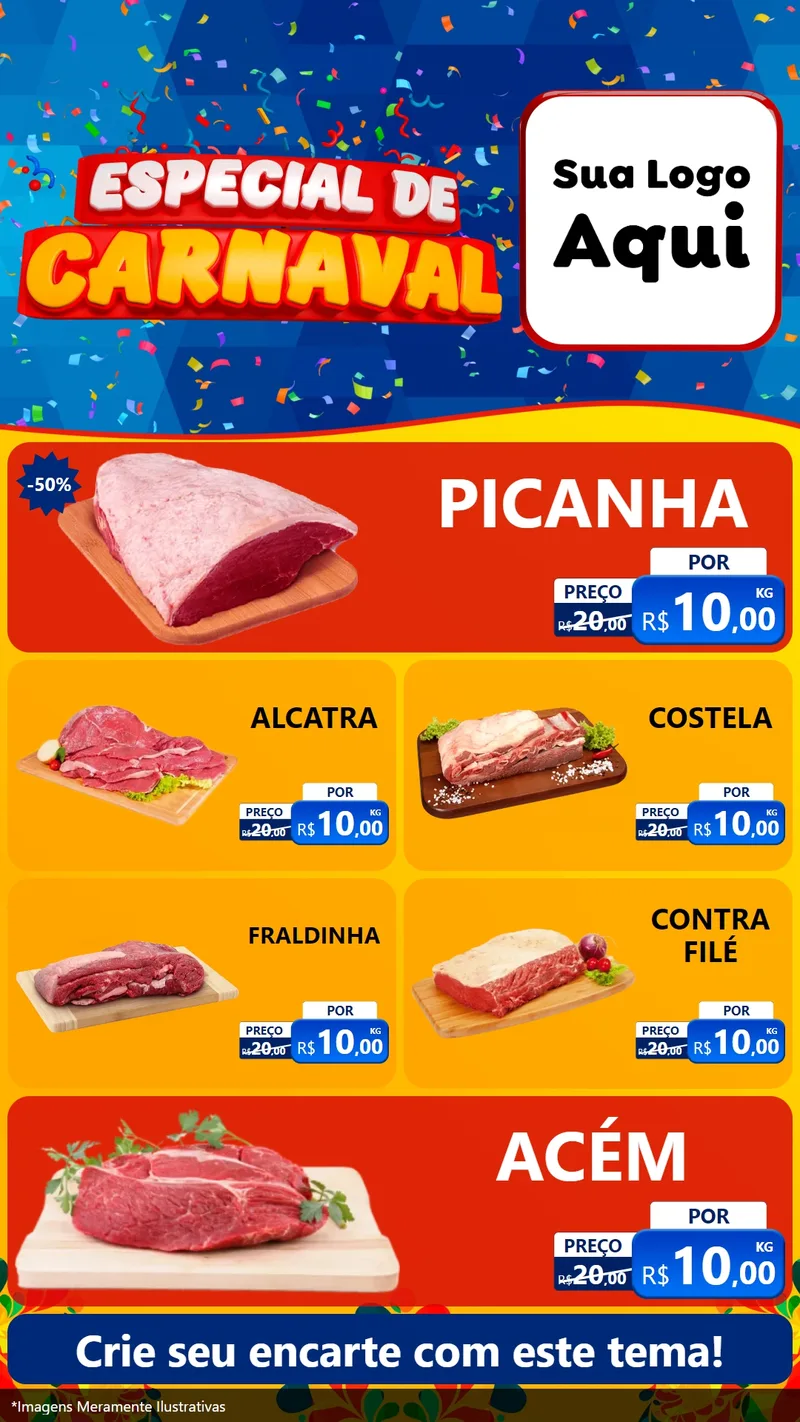 Modelo de TV para TV Vertical com o tema Especial de Carnaval para Açougue
