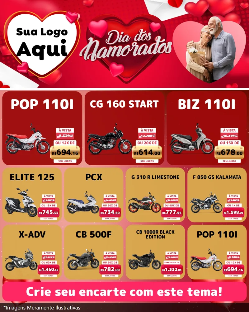 Modelo de Rede Social para Feed Instagram com o tema Dia Dos Namorados para Concessionaria de Motos