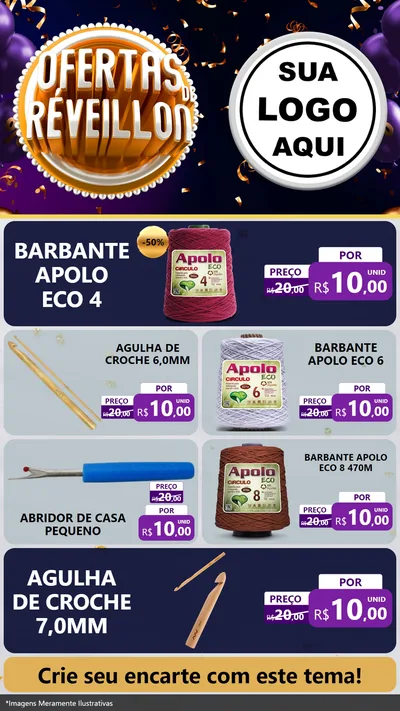 Modelo de TV para TV Vertical com o tema Ofertas de Réveillon para Armarinho e Aviamentos