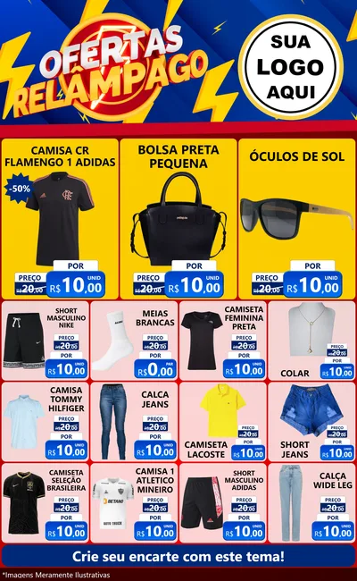 Modelo de Encarte para Encarte Grande com o tema Ofertas Relâmpago para Roupas e acessórios