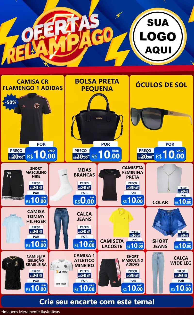 Modelo de Encarte para Encarte Grande com o tema Ofertas Relâmpago para Roupas e acessórios