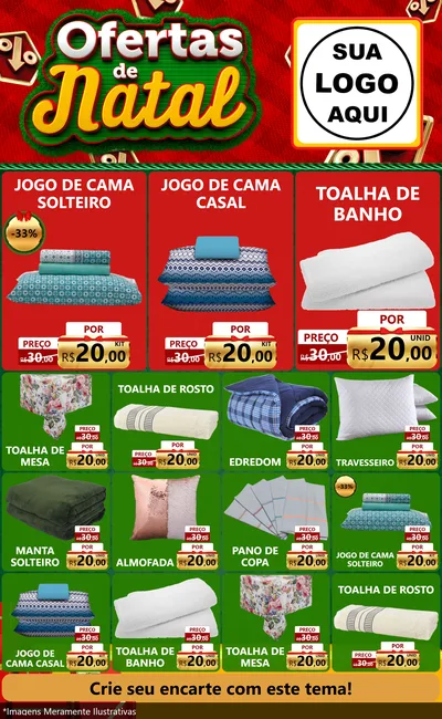 Modelo de Encarte para Encarte Grande com o tema Ofertas de Natal para Cama, Mesa e Banho