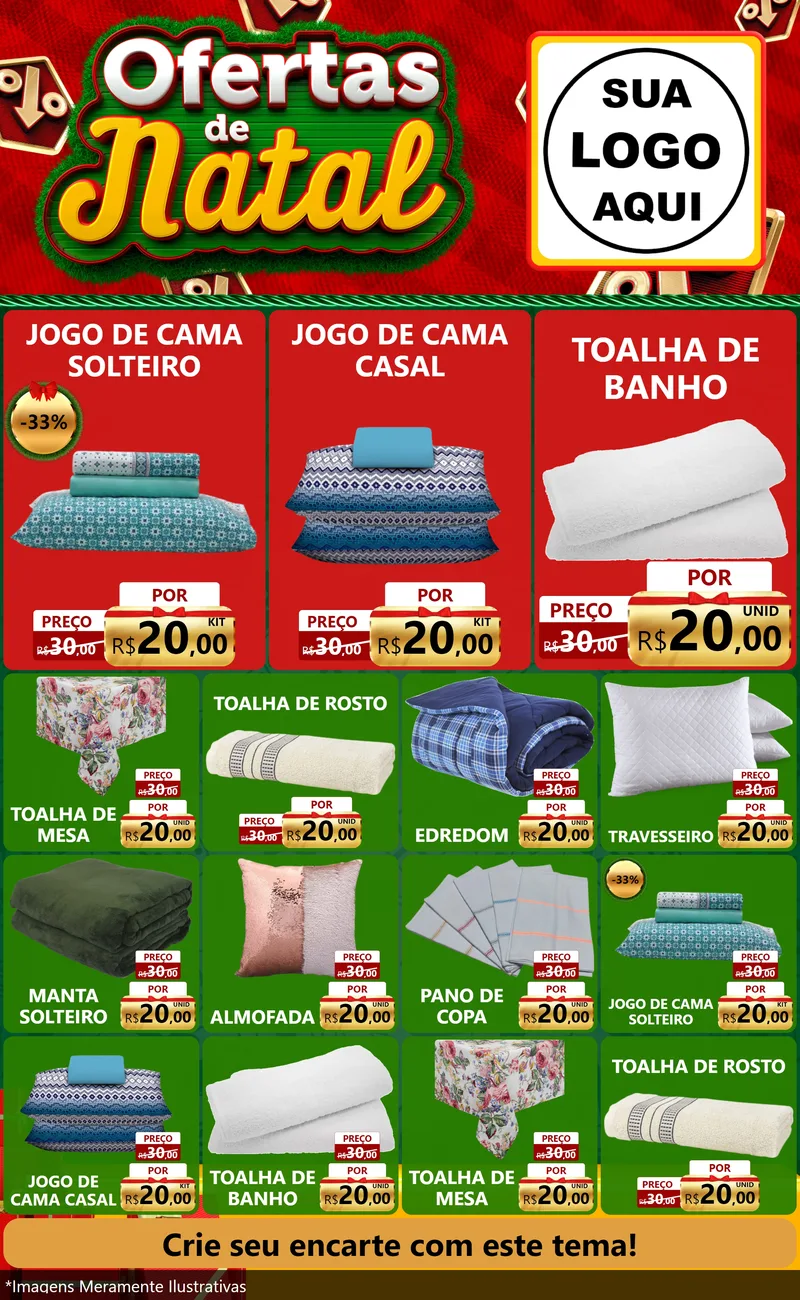 Modelo de Encarte para Encarte Grande com o tema Ofertas de Natal para Cama, Mesa e Banho