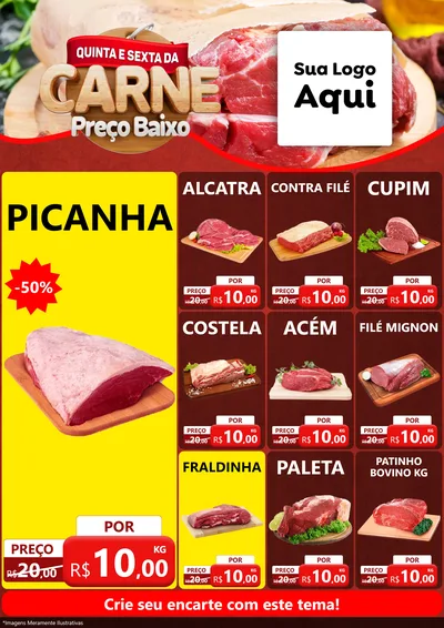 Modelo de Encarte para Encarte A4 Vertical com o tema Quinta e Sexta da Carne para Açougue