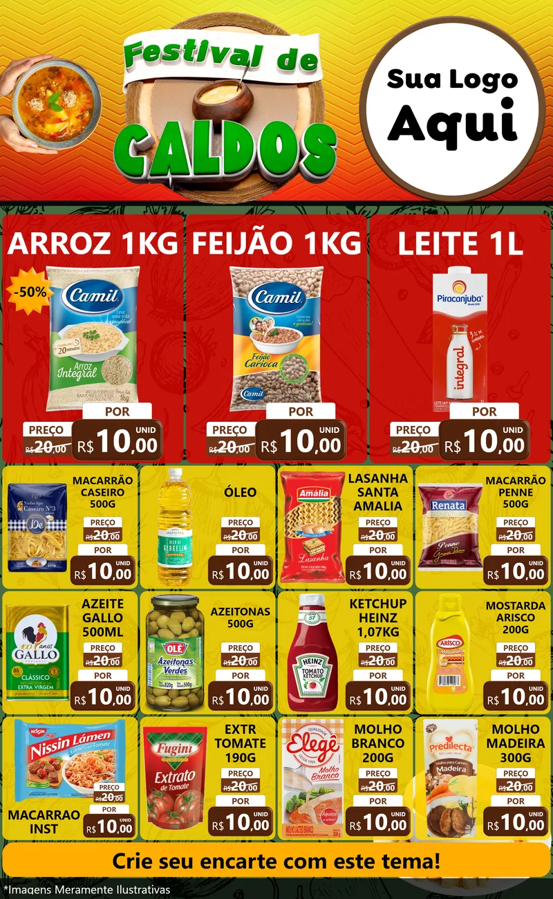 Modelo de Encarte para Encarte Grande com o tema Festival de Caldos para Supermercado