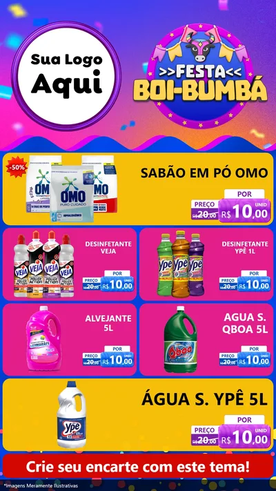 Modelo de TV para TV Vertical com o tema Festa Boi-Bumbá para Produtos de Limpeza