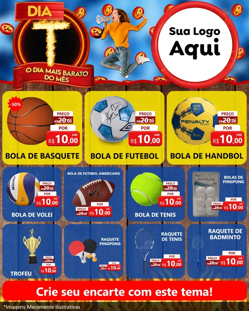 Modelo de Rede Social para Feed Instagram com o tema Dia T - O Dia Mais Barato Do Mês para Artigos Esportivos