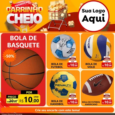 Modelo de Rede Social para Feed Facebook com o tema Promoção carrinho cheio para Artigos Esportivos