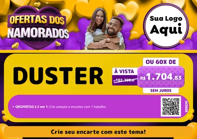 Modelo de Cartaz para Cartaz A4 Horizontal com o tema Oferta Dos Namorados para Concessionaria de Carros