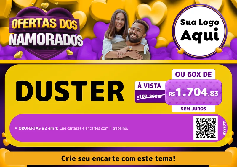 Modelo de Cartaz para Cartaz A4 Horizontal com o tema Oferta Dos Namorados para Concessionaria de Carros