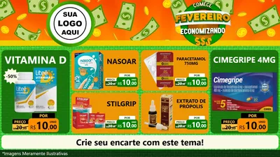 Modelo de TV para TV Horizontal com o tema Comece Fevereiro Economizando para Farmácia
