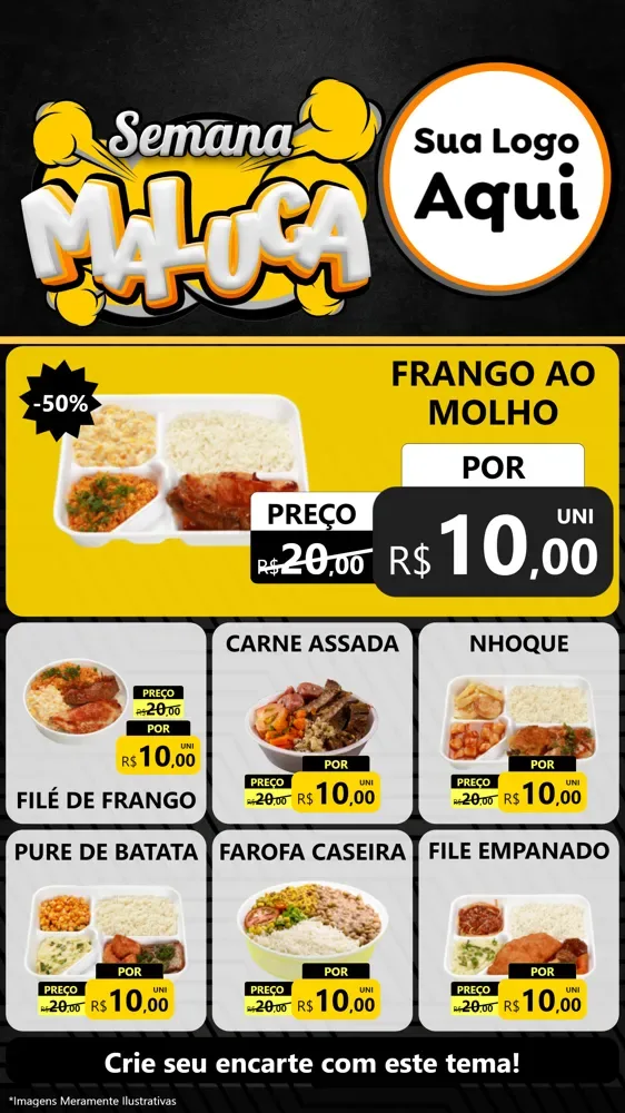 Modelo de Rede Social para Stories com o tema Semana Maluca para Restaurante
