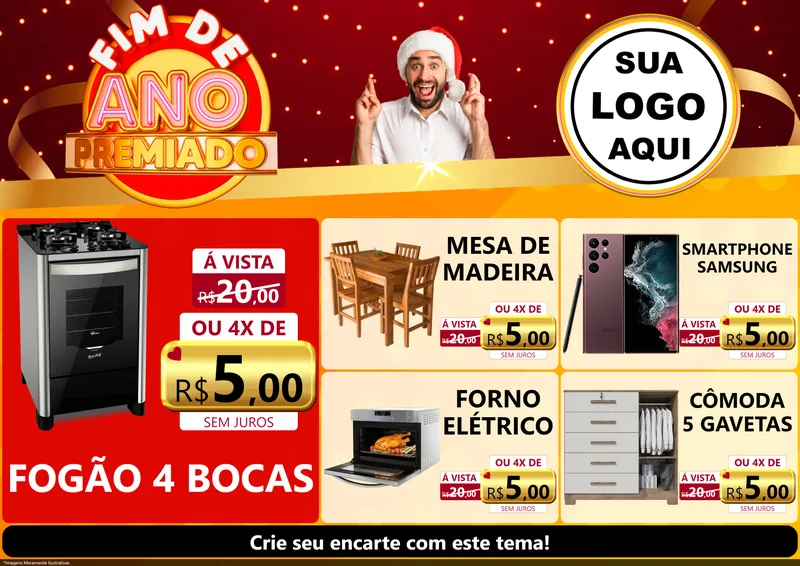 Modelo de Encarte para Encarte A4 Horizontal com o tema Fim de Ano Premiado para Móveis e Eletro