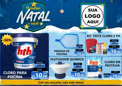 Modelo de Encarte para Encarte A4 Horizontal com o tema O Melhor Natal É Aqui! para Produtos para Piscina