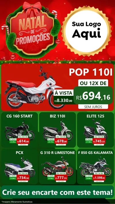 Modelo de Rede Social para Stories com o tema Natal de Promoções para Concessionaria de Motos