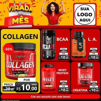 Modelo de Rede Social para Feed Facebook com o tema Virada de Mês para Suplementos alimentares