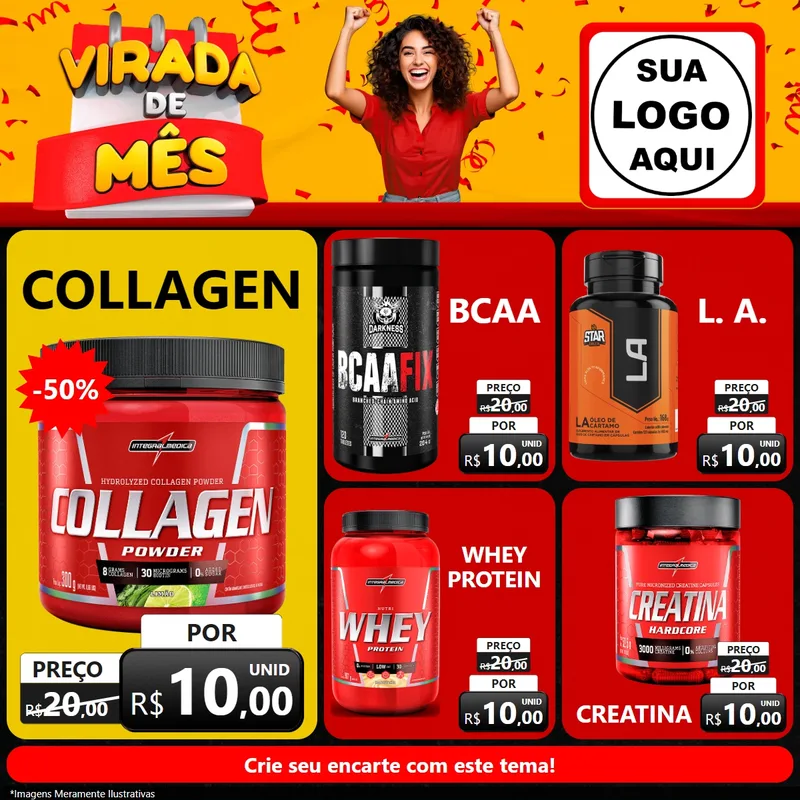 Modelo de Rede Social para Feed Facebook com o tema Virada de Mês para Suplementos alimentares