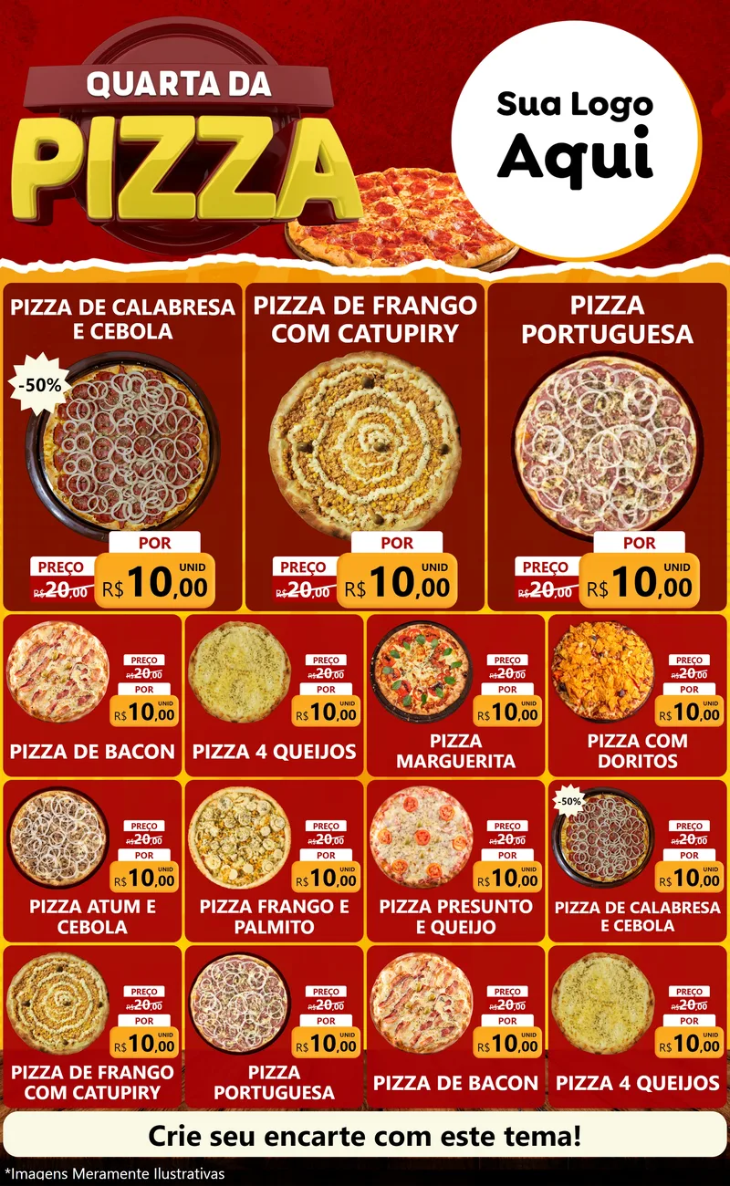 Modelo de Encarte para Encarte Grande com o tema Quarta da Pizza para Pizzaria